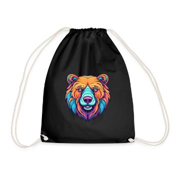 Bär buntes Aquarell Cartoon Kawaii Tier - Turnbeutel - Schwarz - Vorne