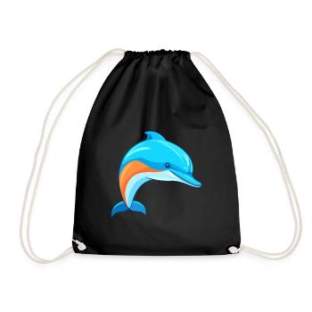 Dolphin Colorful Watercolor Cartoon Kawaii Animal - Drawstring Bag - black - Front