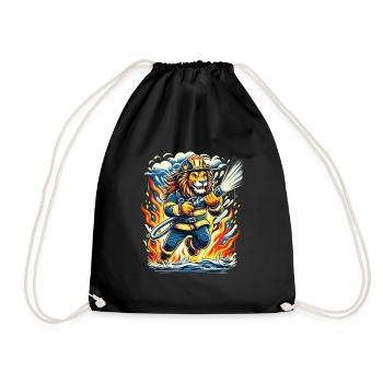 Lion, Firefighter, Firefighter, Flames, Hero - Drawstring Bag - black - Front