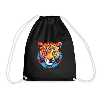 Leopard Colorful Watercolor Cartoon Kawaii Animal - Drawstring Bag - black - Front