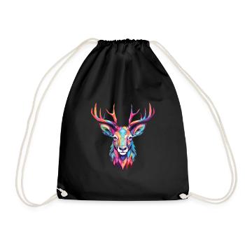 Hirsch buntes Aquarell Cartoon Kawaii Tier - Turnbeutel - Schwarz - Vorne