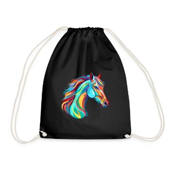 Pferd buntes Aquarell Karikatur Kawaii Tier - Turnbeutel - Schwarz - Vorne