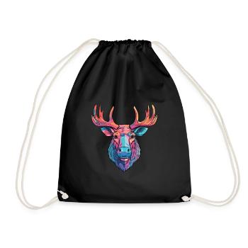 Moose Colorful Watercolor Cartoon Kawaii Animal - Drawstring Bag - black - Front