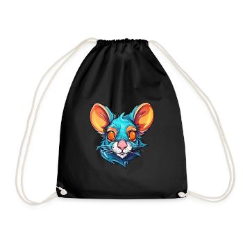 Rat Colorful Watercolor Cartoon Kawaii Animal - Drawstring Bag - black - Front