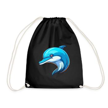 Dolphin Colorful Watercolor Cartoon Kawaii Animal - Drawstring Bag - black - Front
