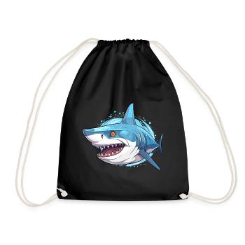 Shark Colorful Watercolor Cartoon Kawaii Animal - Drawstring Bag - black - Front