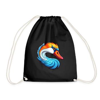 Schwan Buntes Aquarell Cartoon Kawaii Tier - Turnbeutel - Schwarz - Vorne