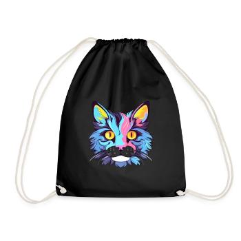 Katze buntes Aquarell Cartoon Kawaii Tier - Turnbeutel - Schwarz - Vorne