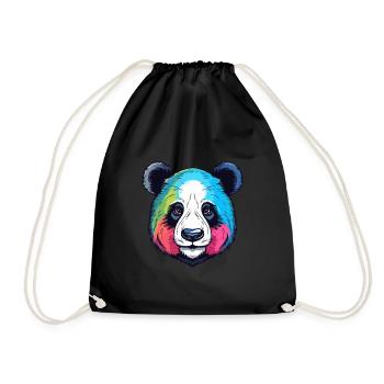Panda Colorful Watercolor Cartoon Kawaii Animal - Drawstring Bag - black - Front