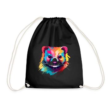 Ferret Colorful Watercolor Cartoon Kawaii Animal - Drawstring Bag - black - Front