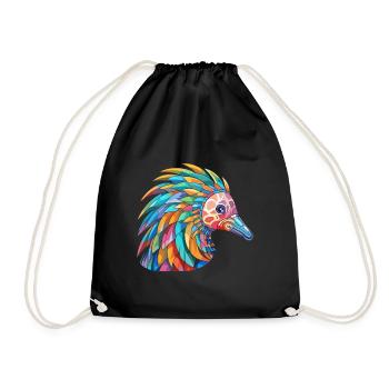 Echidna Colorful Watercolor Cartoon Kawaii Animal - Drawstring Bag - black - Front