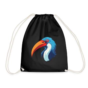 Ibis Colorful Watercolor Cartoon Kawaii Animal - Drawstring Bag - black - Front
