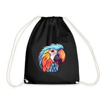 Parrot Colorful Watercolor Cartoon Kawaii Animal - Drawstring Bag - black - Front