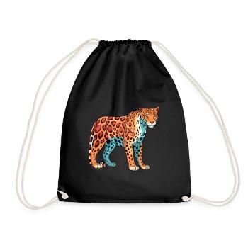 Jaguar Buntes Aquarell Cartoon Kawaii Tier - Turnbeutel - Schwarz - Vorne