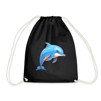 Dolphin Colorful Watercolor Cartoon Kawaii Animal - Drawstring Bag - black - Front