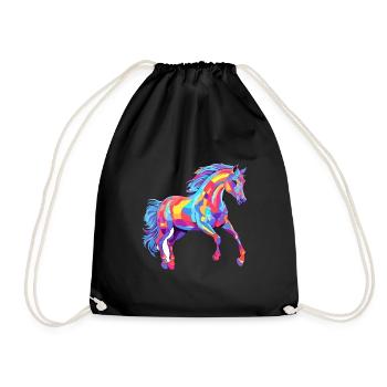 Pferd buntes Aquarell Karikatur Kawaii Tier - Turnbeutel - Schwarz - Vorne