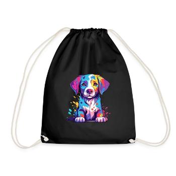 Hund Buntes Aquarell Cartoon Kawaii Tier - Turnbeutel - Schwarz - Vorne