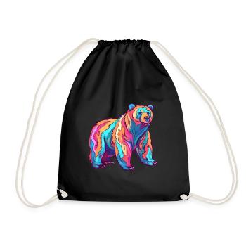 Bär buntes Aquarell Cartoon Kawaii Tier - Turnbeutel - Schwarz - Vorne