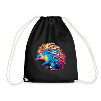 Echidna Colorful Watercolor Cartoon Kawaii Animal - Drawstring Bag - black - Front