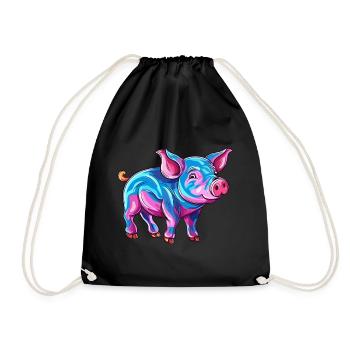 Cochon Aquarelle Colorée Dessin Animé Kawaii Animal - Sac de sport léger - noir - Devant