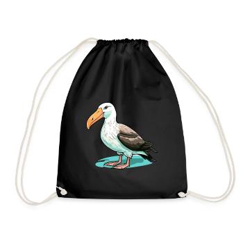 Albatross Colorful Watercolor Cartoon Kawaii Anima - Drawstring Bag - black - Front