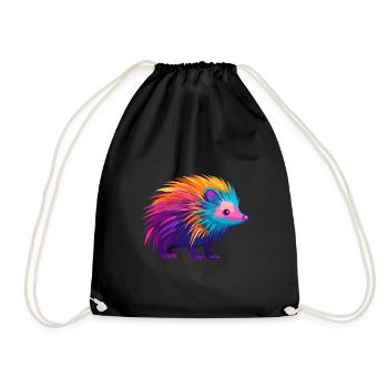 Stachelschwein Bunte Aquarell-Karikatur Kawaii Anima - Turnbeutel - Schwarz - Vorne