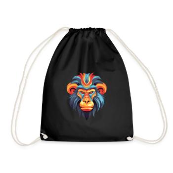 Mandrill Buntes Aquarell Cartoon Kawaii Tier - Turnbeutel - Schwarz - Vorne