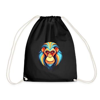 Mandrill Buntes Aquarell Cartoon Kawaii Tier - Turnbeutel - Schwarz - Vorne