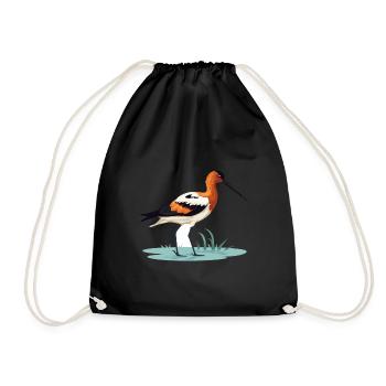 Avocet Colorful Watercolor Cartoon Kawaii Animal - Drawstring Bag - black - Front