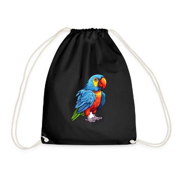 Parrot Colorful Watercolor Cartoon Kawaii Animal - Drawstring Bag - black - Front
