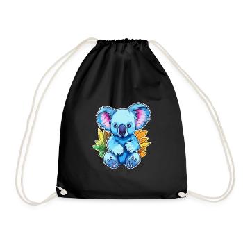 Koala Colorful Watercolor Cartoon Kawaii Animal - Drawstring Bag - black - Front
