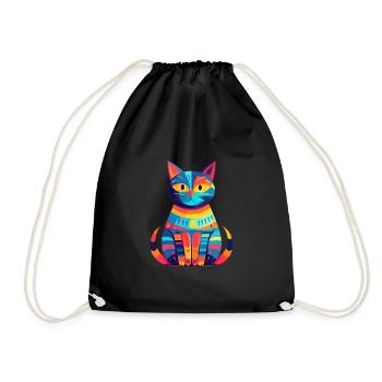 Katze buntes Aquarell Cartoon Kawaii Tier - Turnbeutel - Schwarz - Vorne