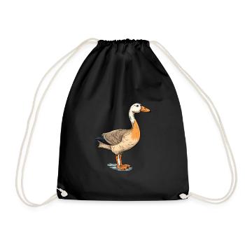 Goose Colorful Watercolor Cartoon Kawaii Animal - Drawstring Bag - black - Front