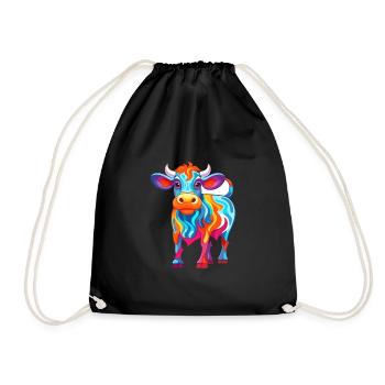 Vache Aquarelle Colorée Dessin Animé Kawaii Animal - Sac de sport léger - noir - Devant