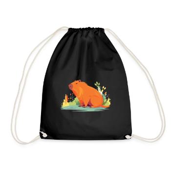 Capybara Colorful Watercolor Cartoon Kawaii Animal - Drawstring Bag - black - Front