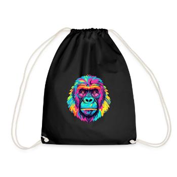 Gorilla Colorful Watercolor Cartoon Kawaii Animal - Drawstring Bag - black - Front