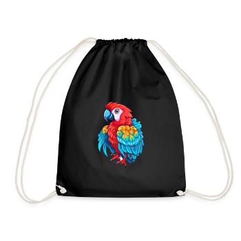 Parrot Colorful Watercolor Cartoon Kawaii Animal - Drawstring Bag - black - Front