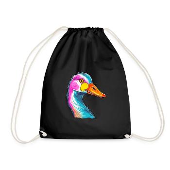 Goose Colorful Watercolor Cartoon Kawaii Animal - Drawstring Bag - black - Front