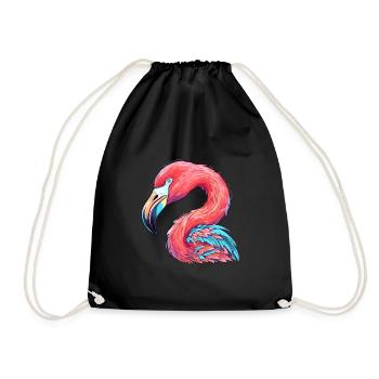 Flamingo Colorful Watercolor Cartoon Kawaii Animal - Drawstring Bag - black - Front
