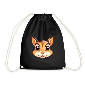 Chipmunk Colorful Watercolor Cartoon Kawaii Animal - Drawstring Bag - black - Front