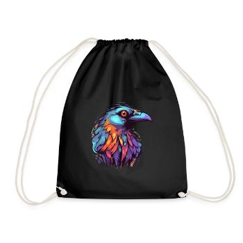 Crow Colorful Watercolor Cartoon Kawaii Animal - Drawstring Bag - black - Front