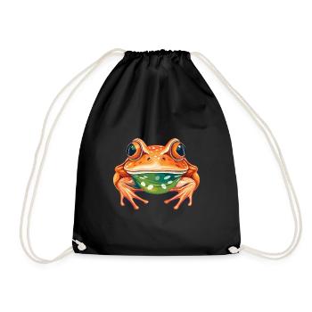 Frosch buntes Aquarell Cartoon Kawaii Tier - Turnbeutel - Schwarz - Vorne