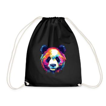 Panda Colorful Watercolor Cartoon Kawaii Animal - Drawstring Bag - black - Front
