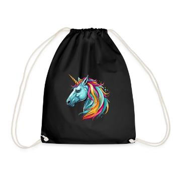 Einhorn Buntes Aquarell Cartoon Kawaii Tier - Turnbeutel - Schwarz - Vorne