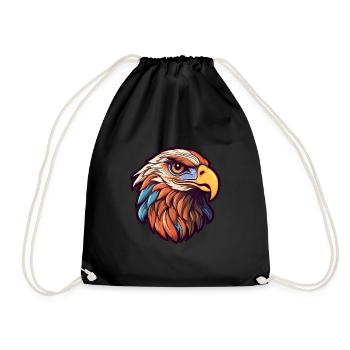 Hawk Colorful Watercolor Cartoon Kawaii Animal - Drawstring Bag - black - Front