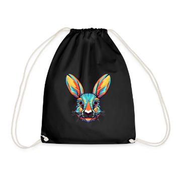 Kaninchen buntes Aquarell Cartoon Kawaii Tier - Turnbeutel - Schwarz - Vorne