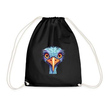 Ostrich Colorful Watercolor Cartoon Kawaii Animal - Drawstring Bag - black - Front