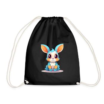 Kaninchen buntes Aquarell Cartoon Kawaii Tier - Turnbeutel - Schwarz - Vorne