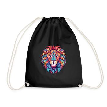 Lion Colorful Watercolor Cartoon Kawaii Animal - Drawstring Bag - black - Front