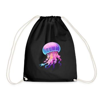 Qualle bunte Aquarell-Karikatur Kawaii Anima - Turnbeutel - Schwarz - Vorne